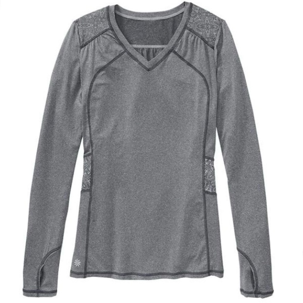 Athleta Northern Lights Top in Flint Grey Heather Reflective size Medium V-Neck